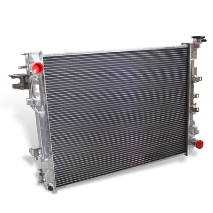 Left side profile of the 3 Row Aluminum Radiator, highlighting the core thickness for heavy-duty cooling on a 2009-2018 Ram 3500 V8 MT.