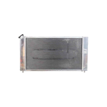 Rear view of the 3 Row Aluminum Radiator for Chevy Blazer/S10, highlighting the integrated cooler ports for automatic transmissions on the 4.3L V6 models.