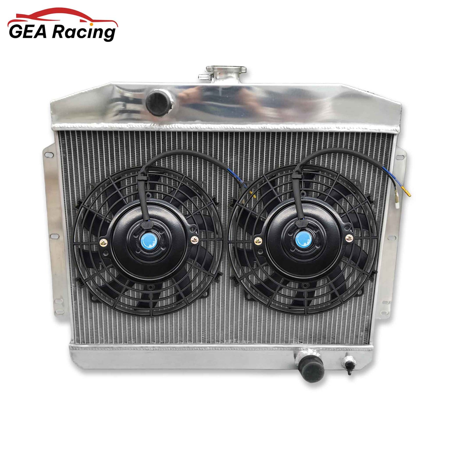 Complete cooling package: the 3 row aluminum radiator with a dual fan and shroud kit for maximum cooling on a 1949-1951 Mercury with a Chevy 350.