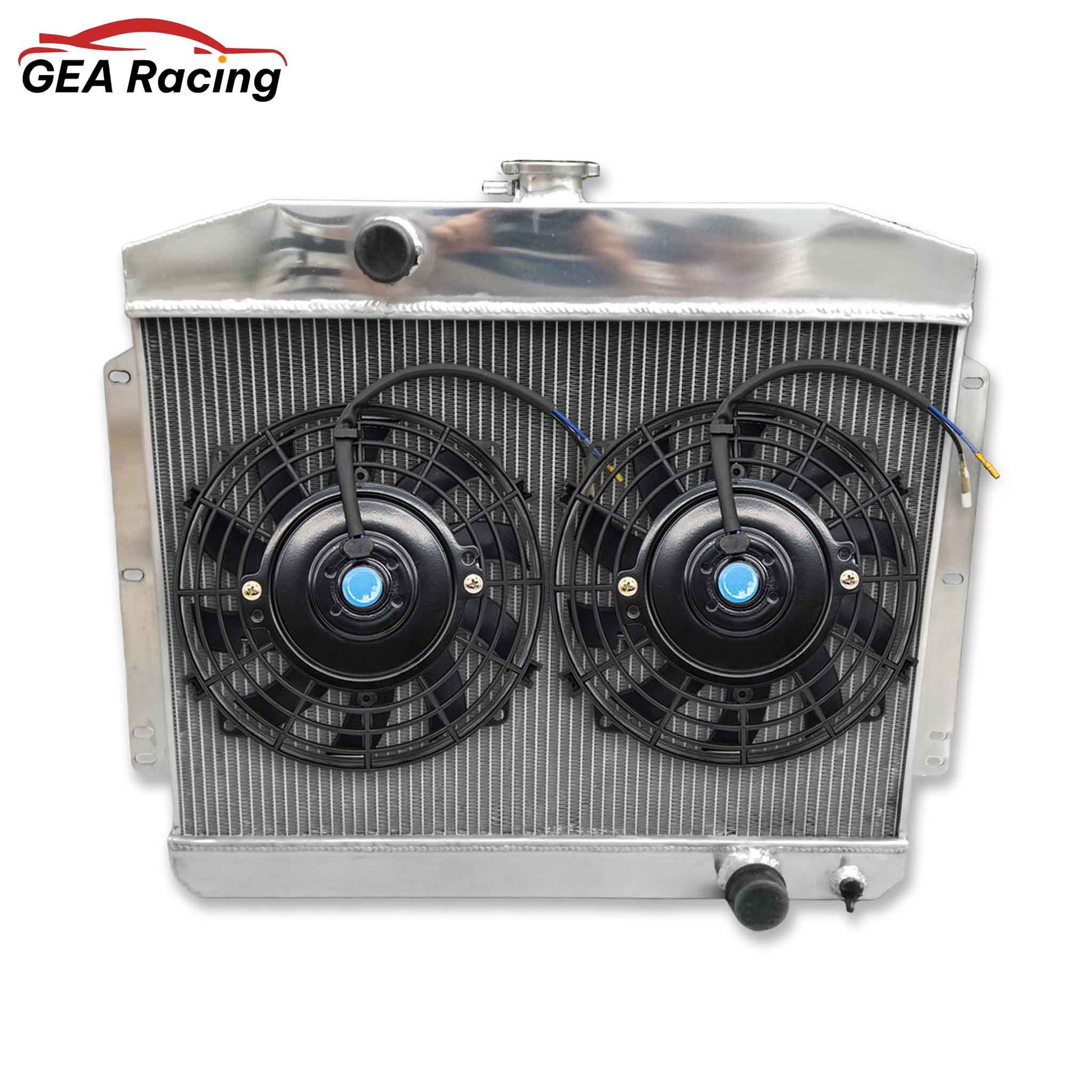 Complete cooling package: the 3 row aluminum radiator with a dual fan and shroud kit for maximum cooling on a 1949-1951 Mercury with a Chevy 350.