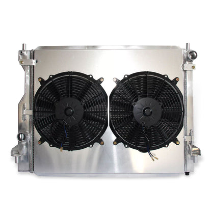 3-Row Radiator with Integrated Fan Shroud Front View for 2005-2014 Ford Mustang GT 3.7L V6 & 5.0L V8 Manual Transmission