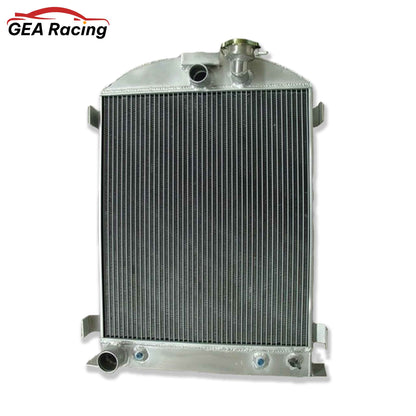 Front view of the shorter 3-row aluminum radiator for a 1932 Ford with a chopped Hi-Boy grill and Ford V8 engine.