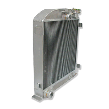 Left side of the aluminum radiator for a 1932 Ford Low Boy, showing the correct hose port for a Ford V8 engine.