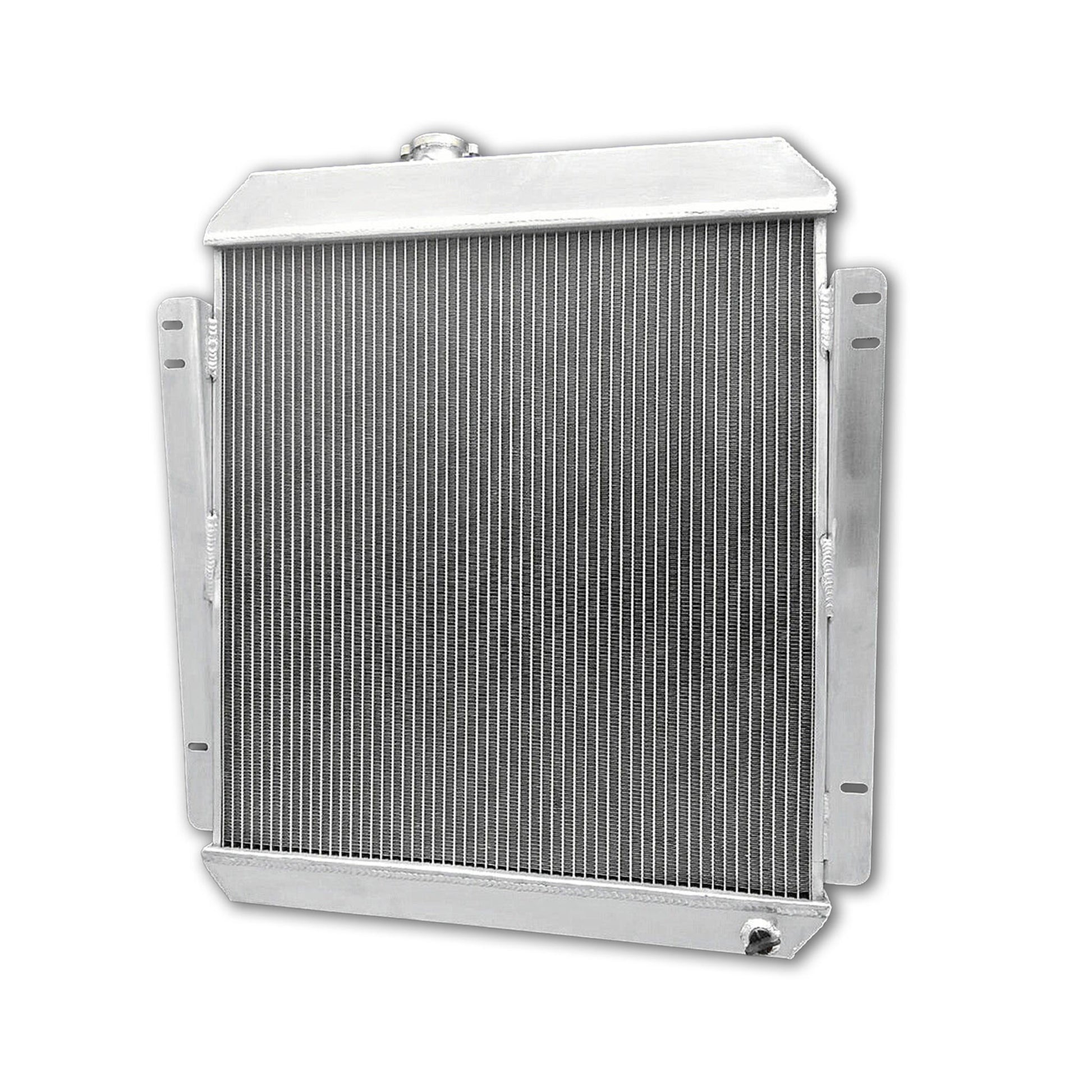 Back view of the 3-row aluminum radiator for a 1955 Buick Century, showing the core and mounting points for AT/MT.