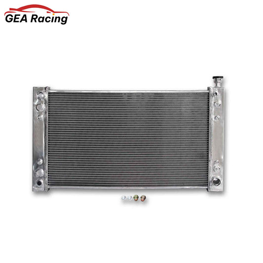 Front view of the 3-Row aluminum radiator for 1988-1997 Chevrolet GMC C/K/R/V 1500, 2500, 3500 trucks with 4.3L or 5.0L V8 engines.