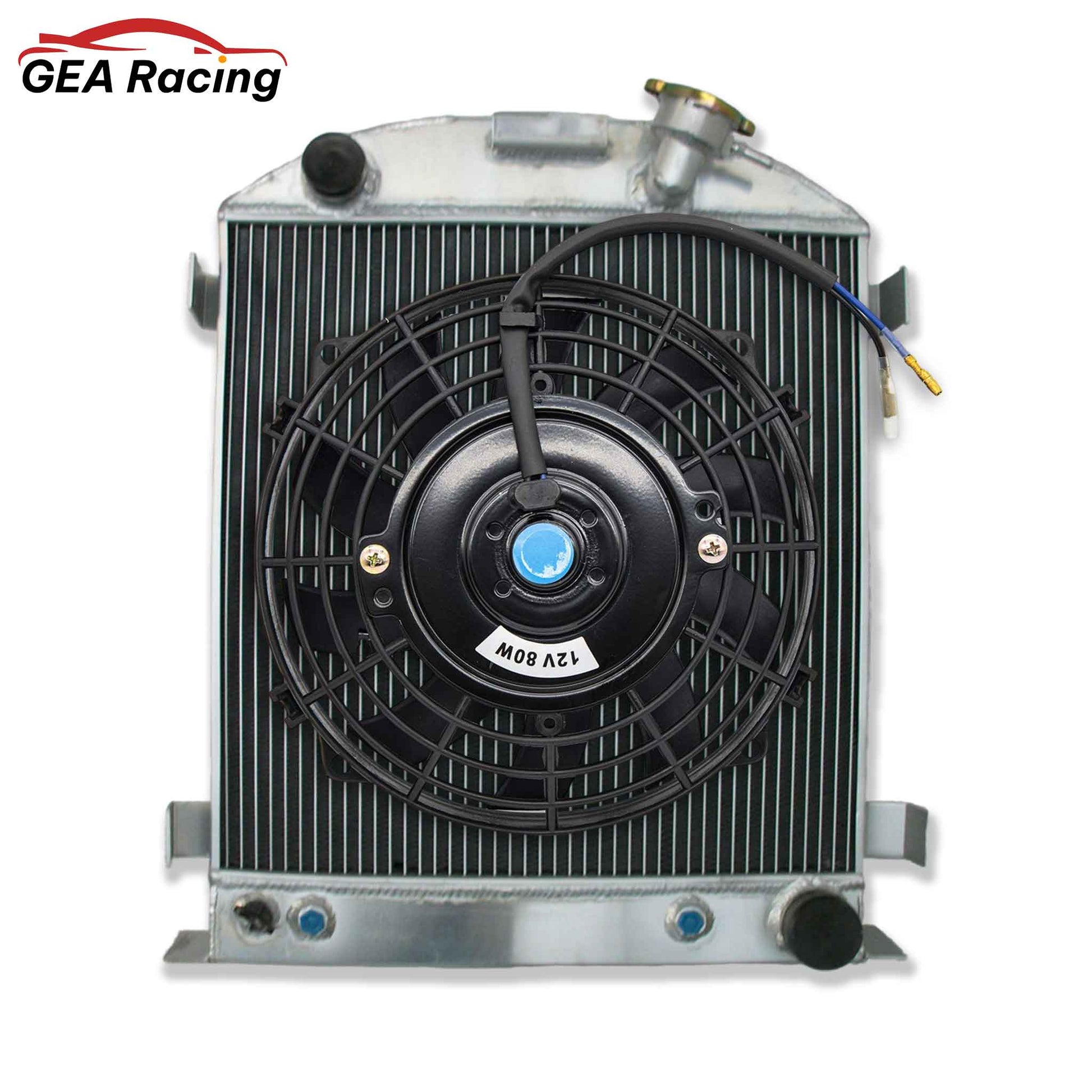 Complete cooling system: 3-row radiator with a high-CFM fan and shroud for a 1932 Ford with a Chevy V8 swap.