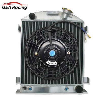 Complete cooling system: 3-row radiator with a high-CFM fan and shroud for a 1932 Ford with a Chevy V8 swap.