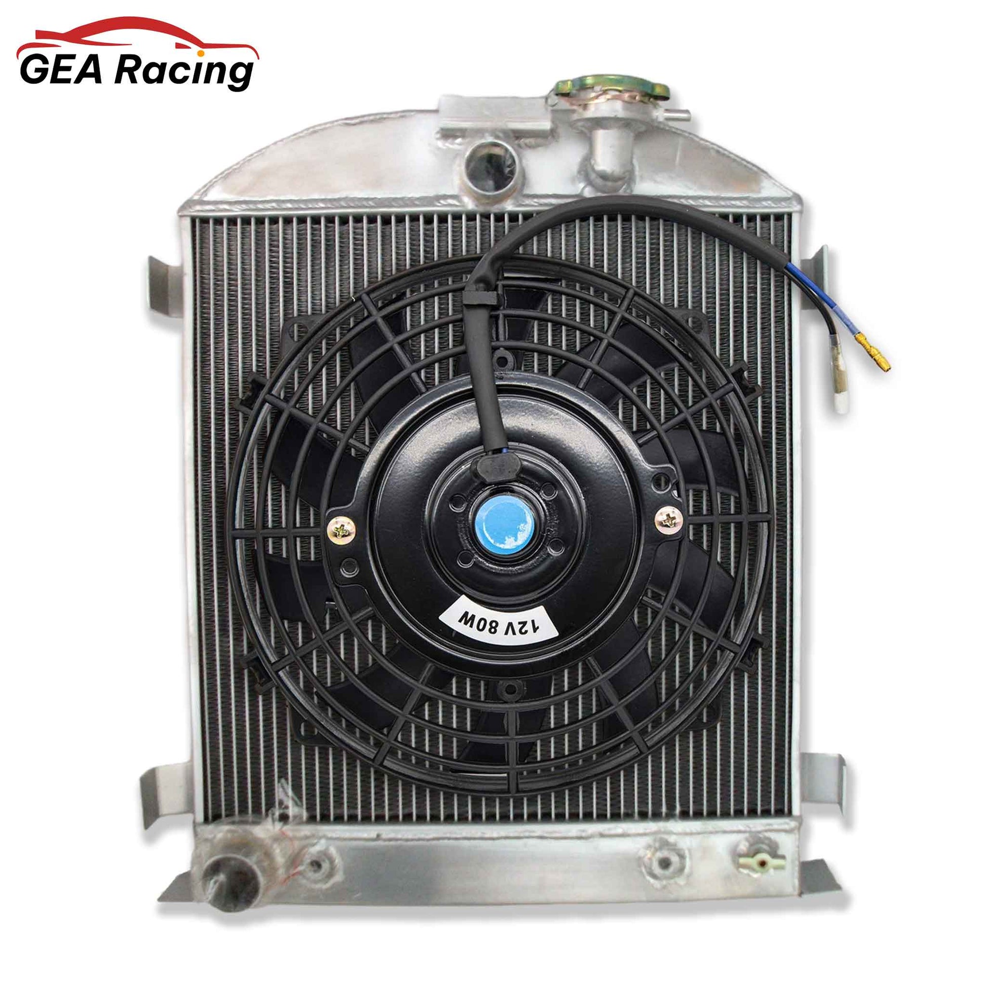 Complete cooling package: 3-row radiator with a high-CFM fan for a 1932 Ford Low Boy with a Ford 302 V8 engine.
