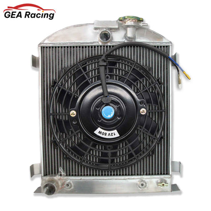 Complete cooling package: 3-row radiator with a high-CFM fan for a 1932 Ford Low Boy with a Ford 302 V8 engine.