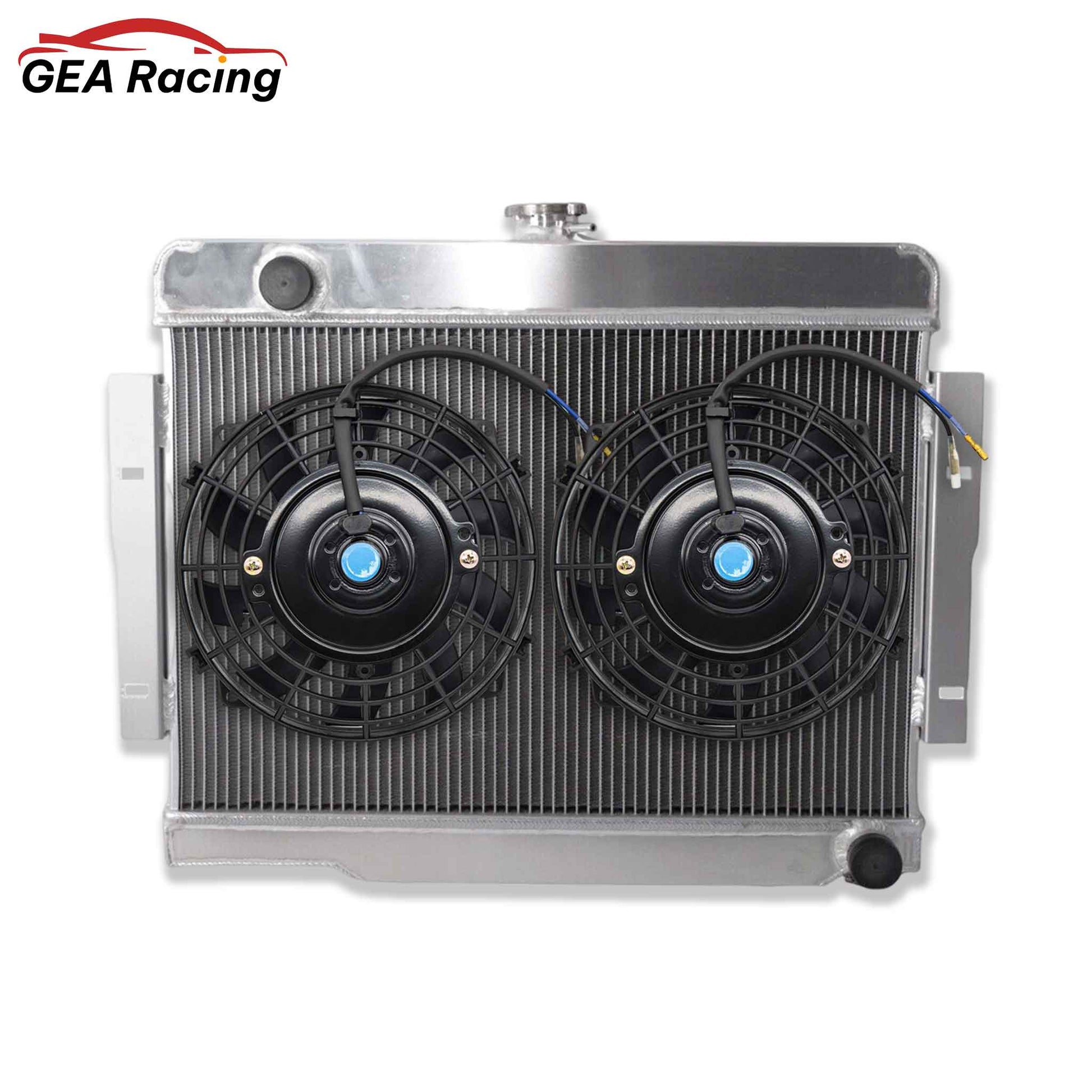 Complete cooling system: 3-row radiator with a high-CFM fan and shroud for a Jeep CJ with a Chevy V8 swap.