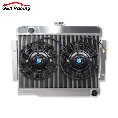 Complete cooling system: 3-row radiator with a high-CFM fan and shroud for a Jeep CJ with a Chevy V8 swap.