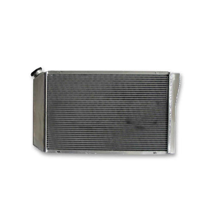 Rear view of the 3-Row radiator and fan shroud combo for the 84-90 Corvette, showing dual fan mounting points and shroud depth.