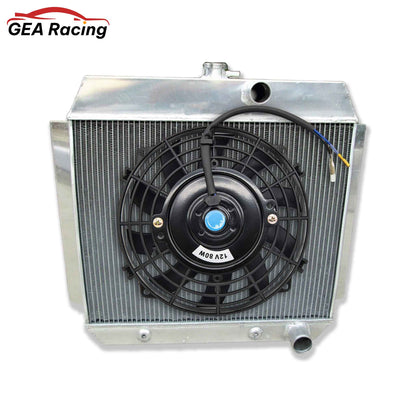The optional 3-row radiator and fan shroud kit for a 1951-1954 Chevy L6, featuring a high-CFM electric fan.