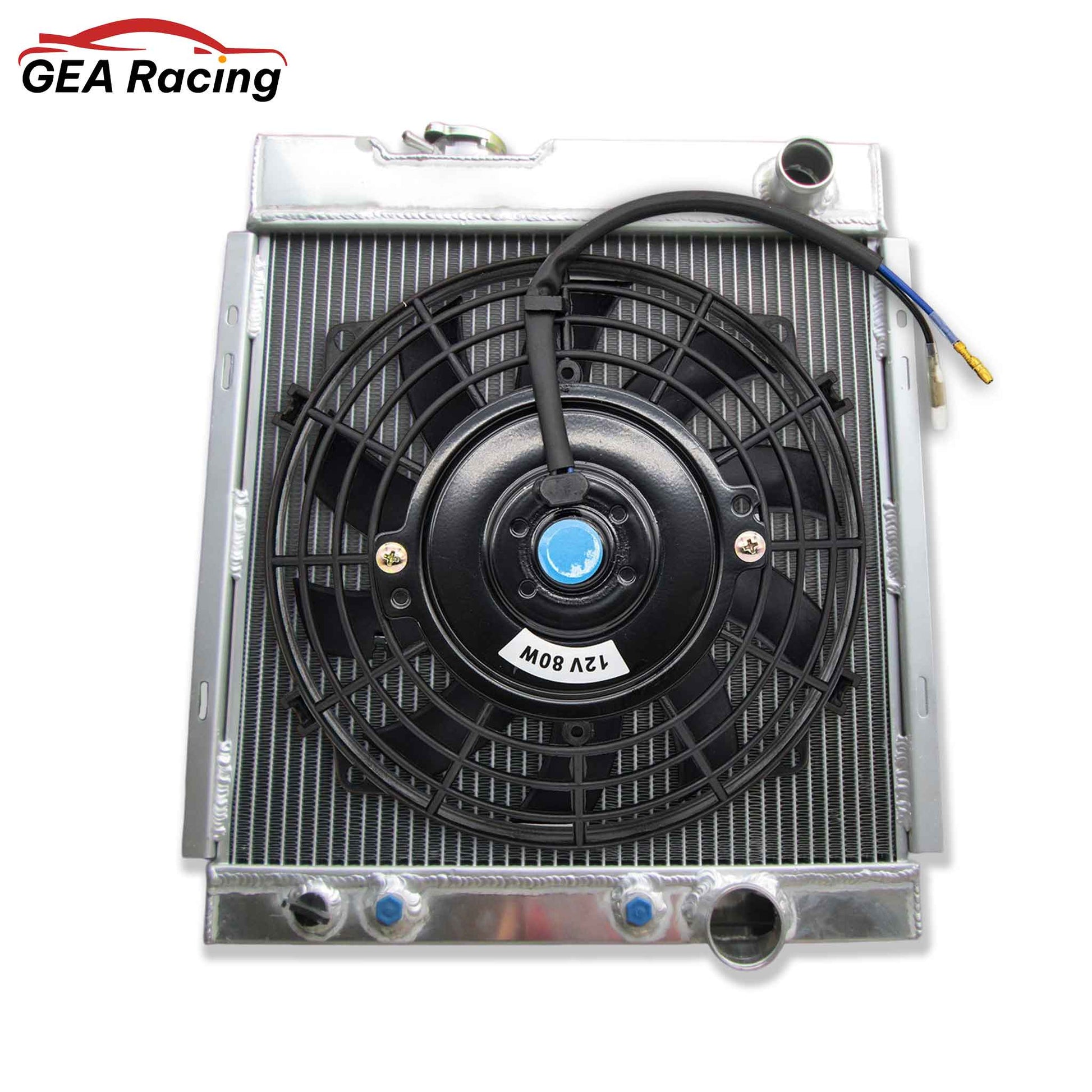 The complete 3-row radiator and fan shroud kit for the classic Ford Mustang/Falcon V8, featuring a high-performance electric fan for modern cooling efficiency.
