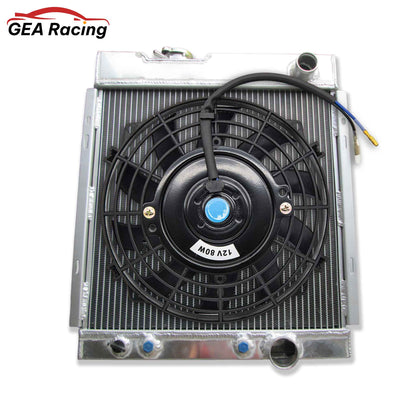 The complete 3-row radiator and fan shroud kit for the classic Ford Mustang/Falcon V8, featuring a high-performance electric fan for modern cooling efficiency.