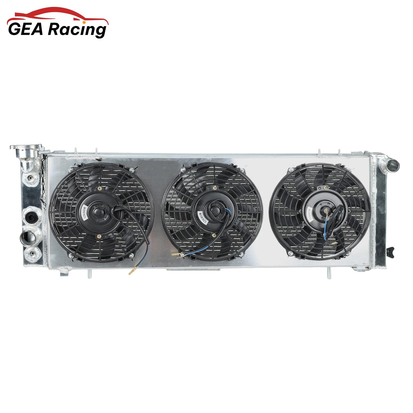The complete 3-row aluminum radiator, fan shroud, and triple electric fan kit for the Jeep Cherokee XJ & Comanche 4.0L.
