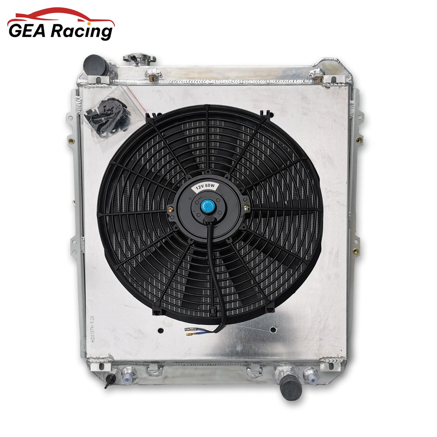 The complete 3-row aluminum radiator, fan shroud, and dual electric fan kit for the Toyota 4Runner & Hilux Surf 1KZ-TE.