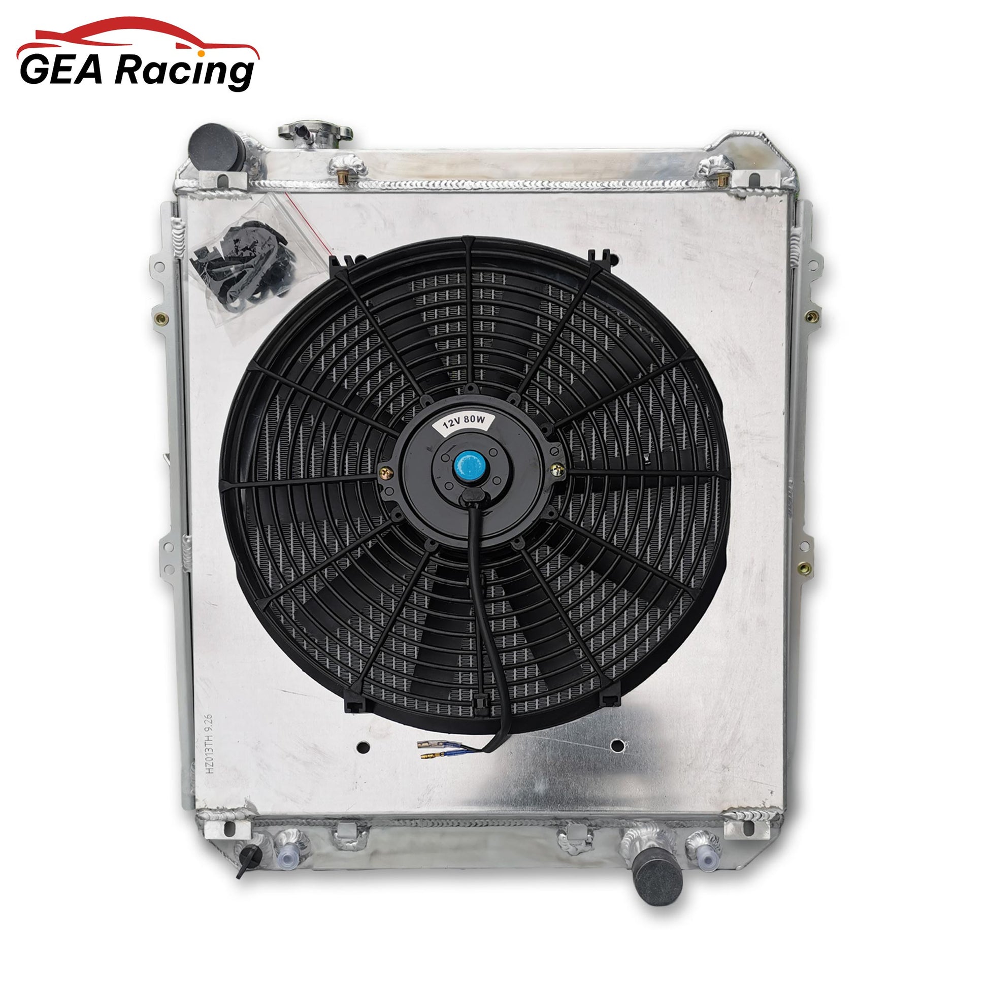 The complete 3-row aluminum radiator, fan shroud, and dual electric fan kit for the Toyota 4Runner & Hilux Surf 1KZ-TE.