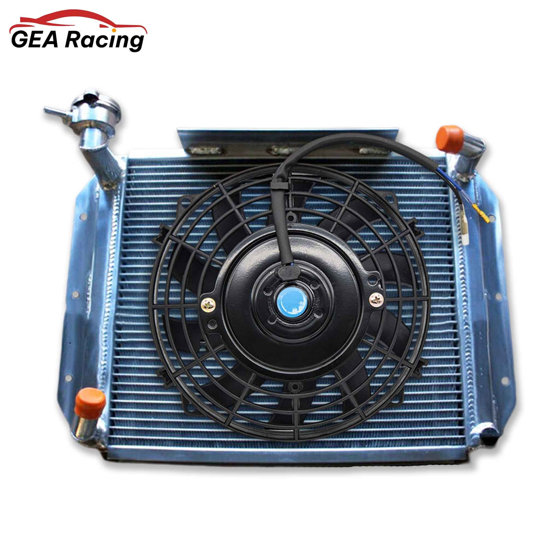 Complete cooling package: 3-row aluminum radiator with a custom-fit fan and shroud kit for the 1955-1962 MG MGA, ensuring maximum airflow.