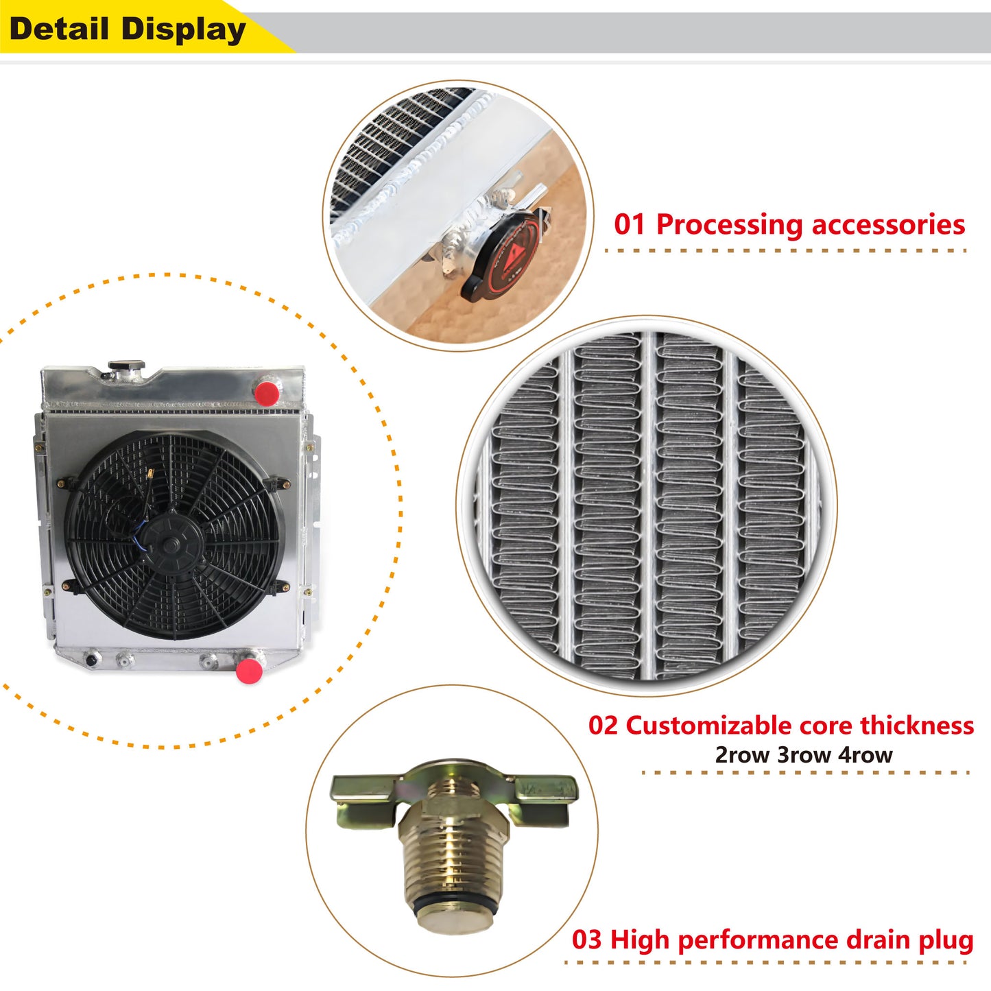 Aluminum Radiator Fan Shroud detail view Mustang, Comet, Falcon (1963-1966) V8 3 Row Pressure Tested