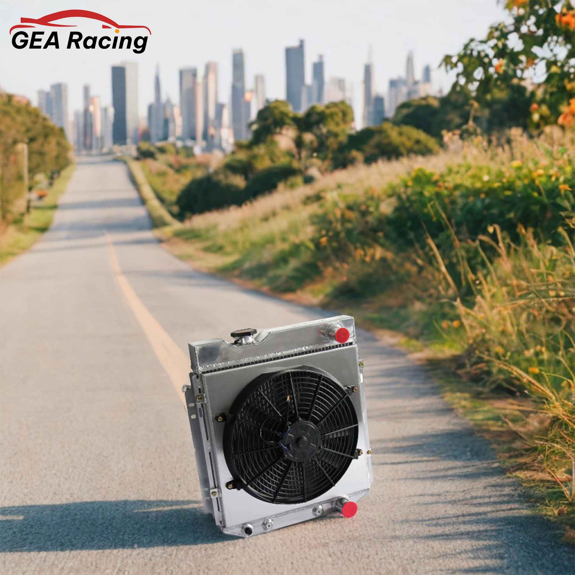 Aluminum Radiator Fan Shroud installed view Mustang, Comet, Falcon (1963-1966) V8 3 Row Direct Fit