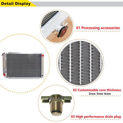Aluminum Radiator detail view Mustang, Cougar (1980-1993) V8/V6 5.0L 3 Row Pressure Tested