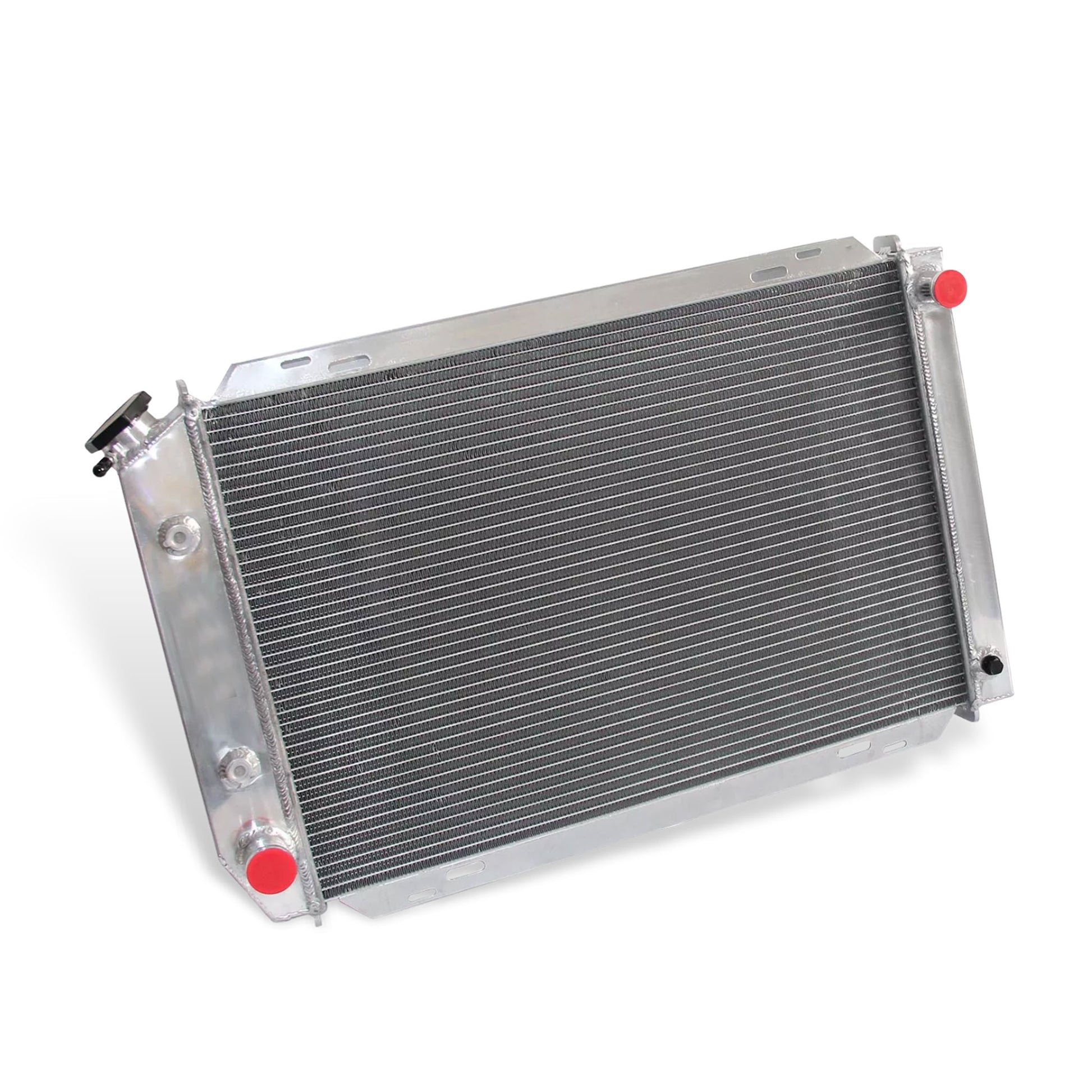 Aluminum Radiator left side cross-section view Mustang, Cougar (1980-1993) V8/V6 5.0L 3 Row Pressure Tested