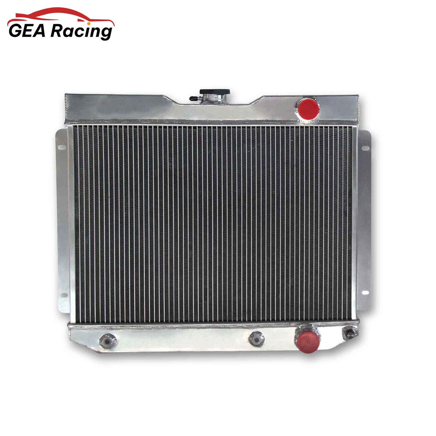 Front view of the heavy-duty 4-Row 56mm aluminum radiator for 1962-1965 Chevrolet Bel Air and Nova, designed for maximum cooling.