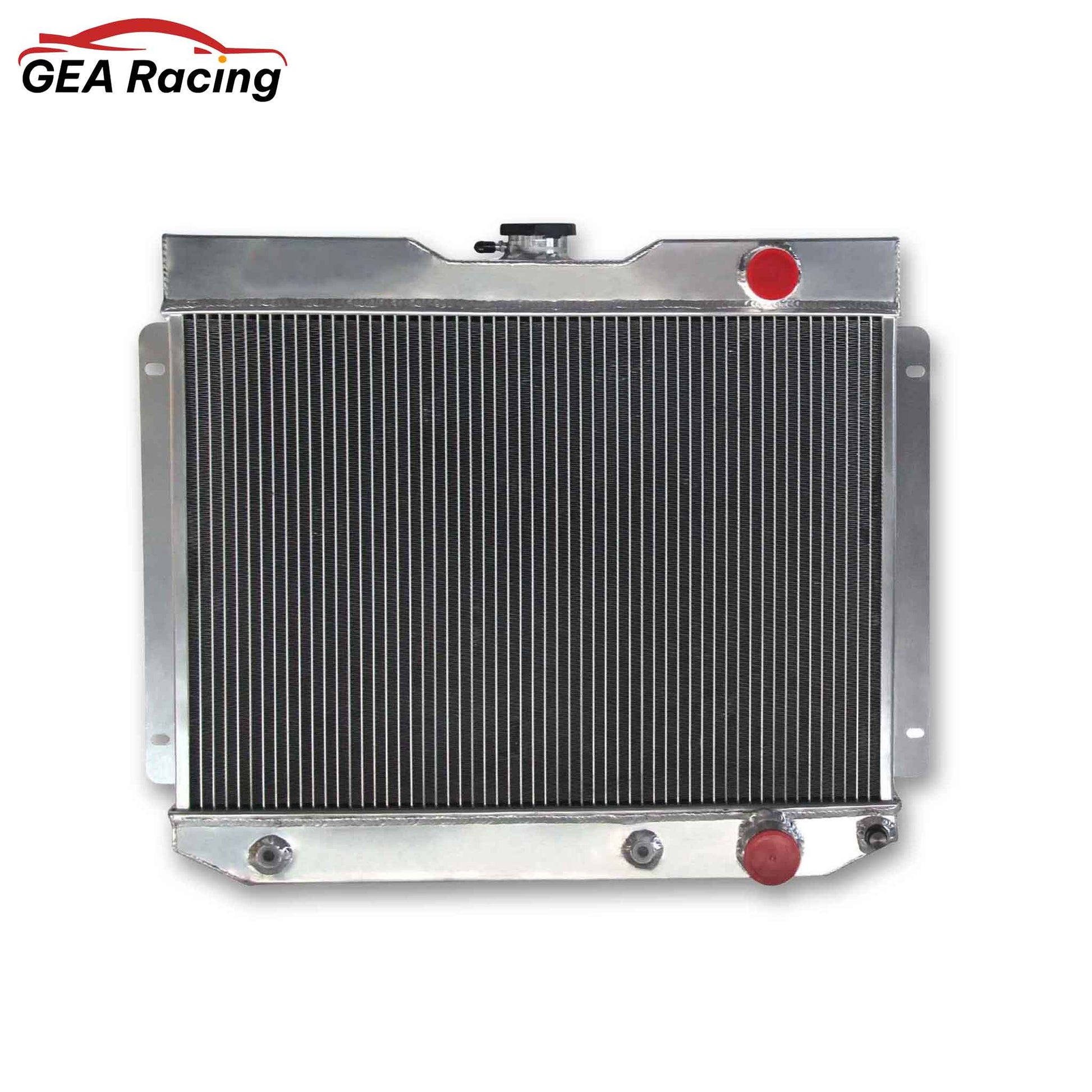 Front view of the heavy-duty 4-Row 56mm aluminum radiator for 1962-1965 Chevrolet Bel Air and Nova, designed for maximum cooling.