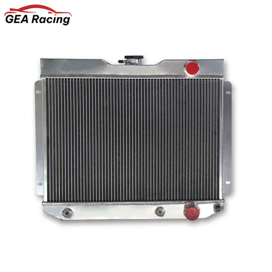 Front view of the heavy-duty 4-Row 56mm aluminum radiator for 1962-1965 Chevrolet Bel Air and Nova, designed for maximum cooling.