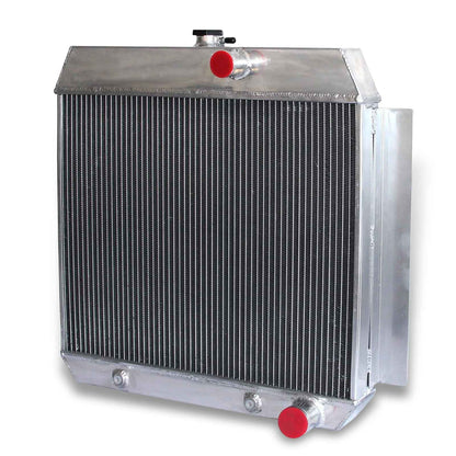 Right side profile of the 4-row aluminum radiator compatible with 1949-1954 Chevrolet classic models, showing tank and core thickness.