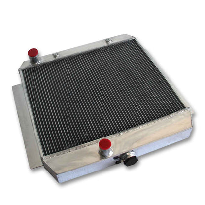 Top-down view of the 4-Row aluminum radiator for 1949-1954 Chevy Truck, Bel Air, and Corvette, showcasing the large filler neck and core design.