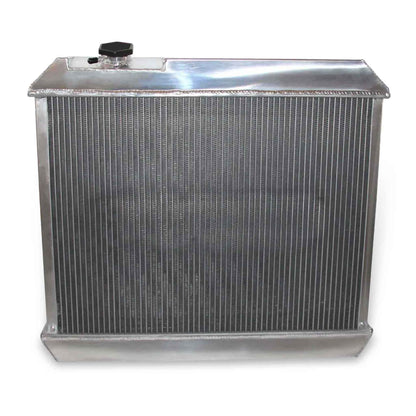 Rear view of 4 Row Aluminum Radiator for 1960-1964 Buick Invicta & Skylark, showcasing connections for 6.6L 7.0L V8 engines with AT/MT.