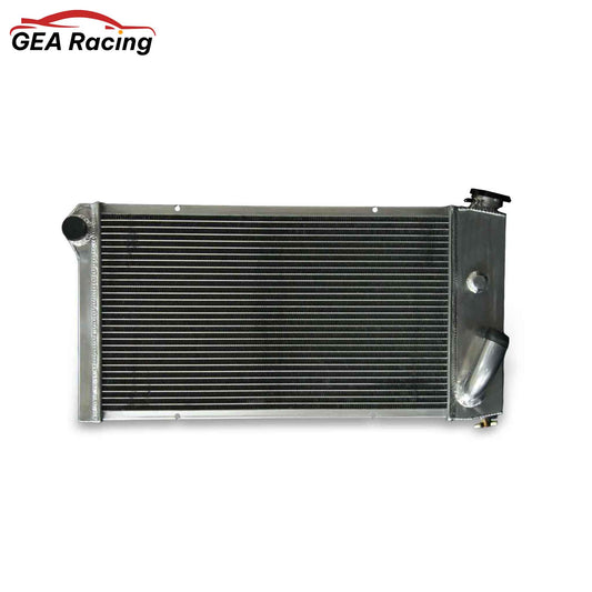 Front view of the heavy-duty 4-Row aluminum radiator for 1971-1977 Chevrolet Vega & 75-76 Pontiac Astre with 2.3L L4 Manual Transmission.