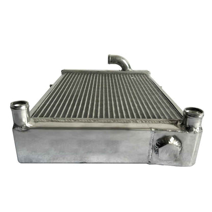 Detailed close-up view of the TIG-welded seams and high-density fins on the 4 Row Aluminum Radiator for a Triumph Spitfire 1.5L.