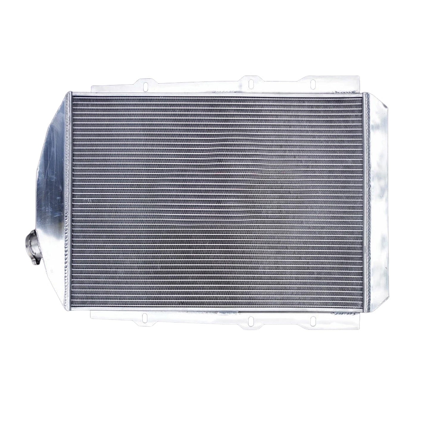 Back view of the 5 Row Core Aluminum Radiator for a 1938 Chevy Street Rod, showing cooling fins and mounting points.
