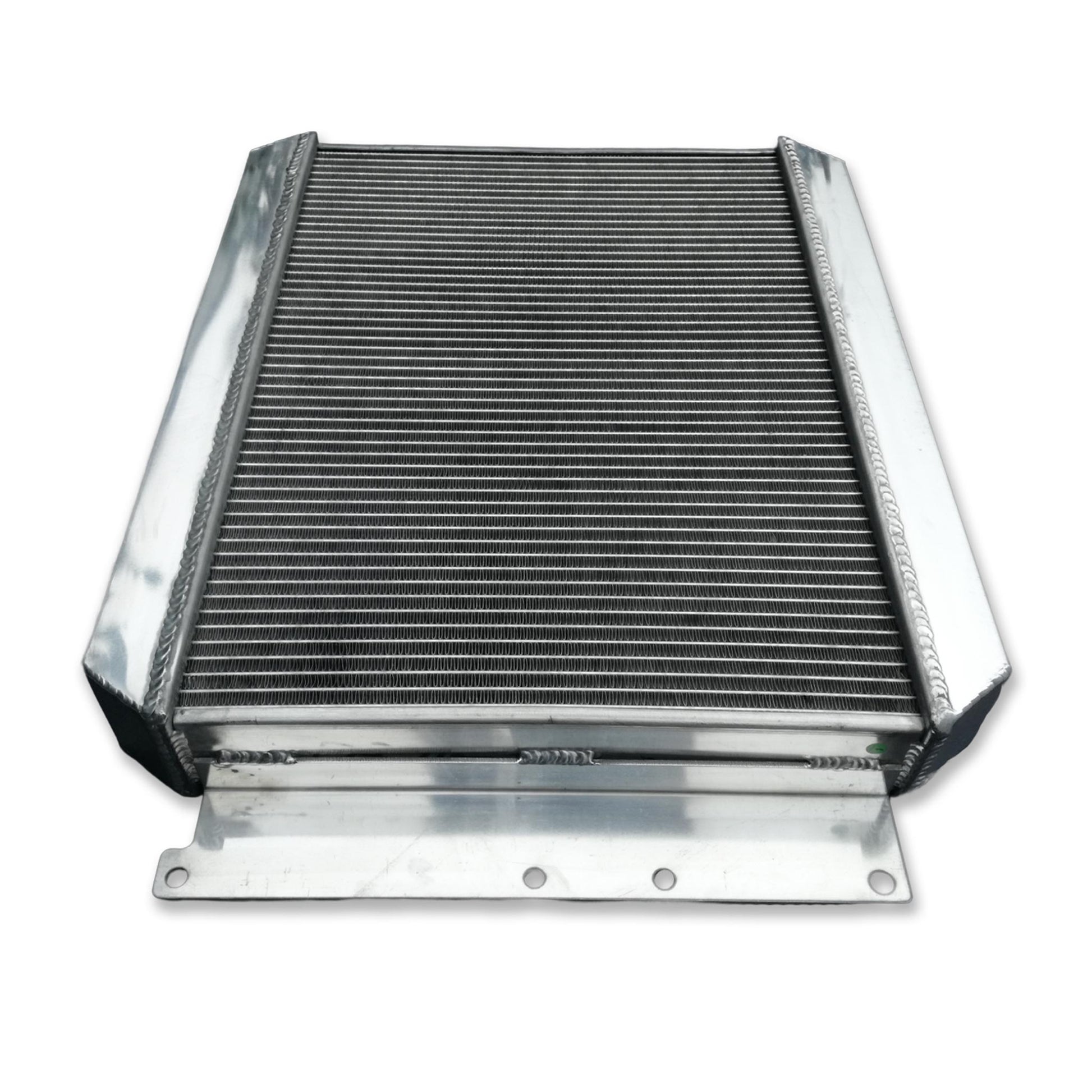 Top-down view of the 5-row radiator for a 55-60 Corvette C1, showcasing its massive core designed for 700HP.
