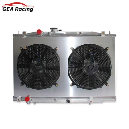 2 Row radiator and fan shroud front view for Acura TL Base Sedan 3.2L 2004-2006 V6 MT