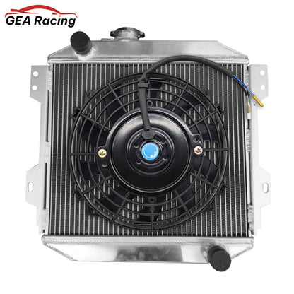 The complete aluminum radiator, fan shroud, and electric fan kit for the classic Ford Capri and similar applications like the Escort.