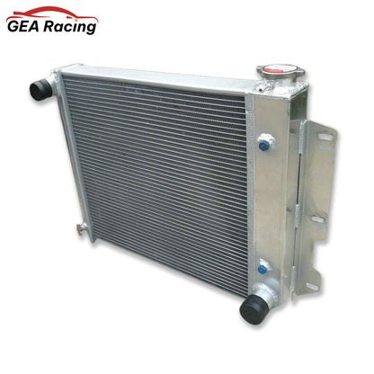 Right side profile of the radiator for a Jeep Wrangler YJ/TJ Chevy V8 swap, showing durable TIG-welded construction.