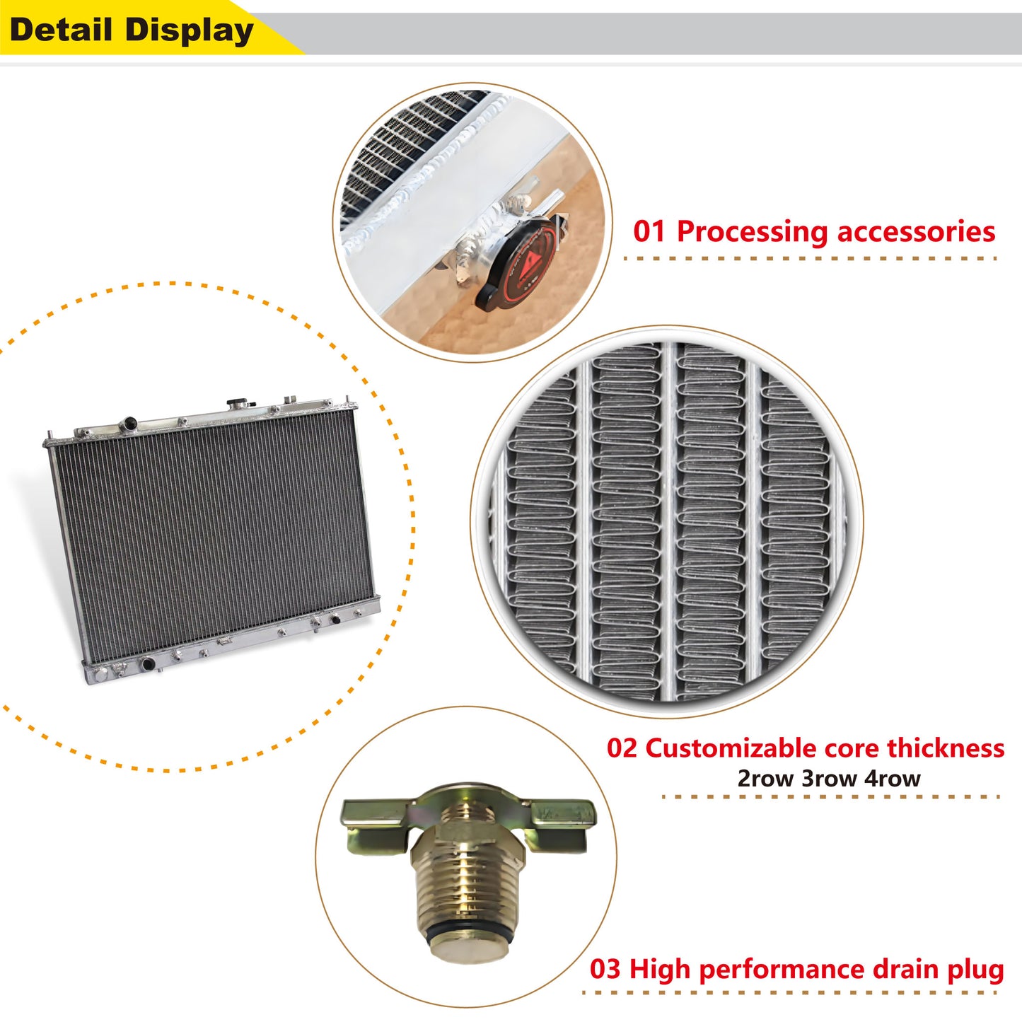 Aluminum Radiator detail view MDX (2003-2006) / Pilot (2005) 3 Row V6 Pressure Tested
