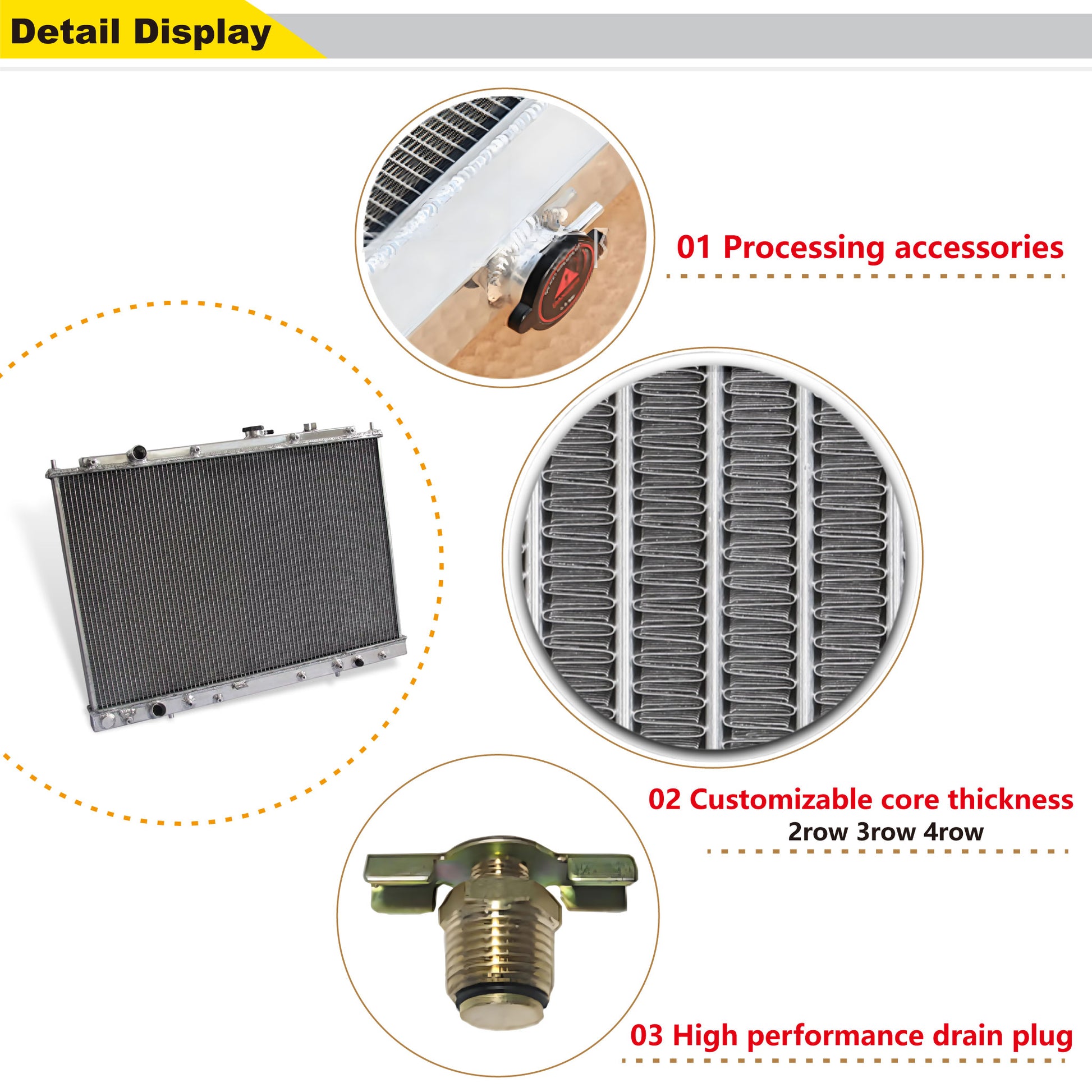 Aluminum Radiator detail view MDX (2003-2006) / Pilot (2005) 3 Row V6 Pressure Tested