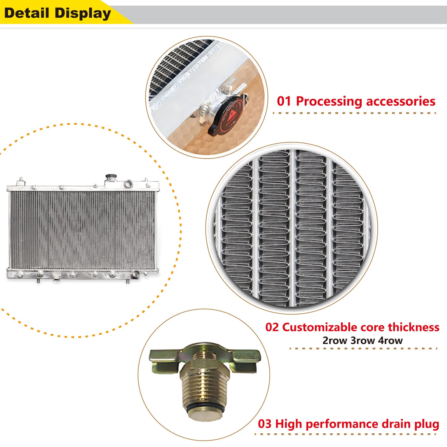 Aluminum Radiator detail view CRV (1997-2001) 2.0L L4 Pressure Tested