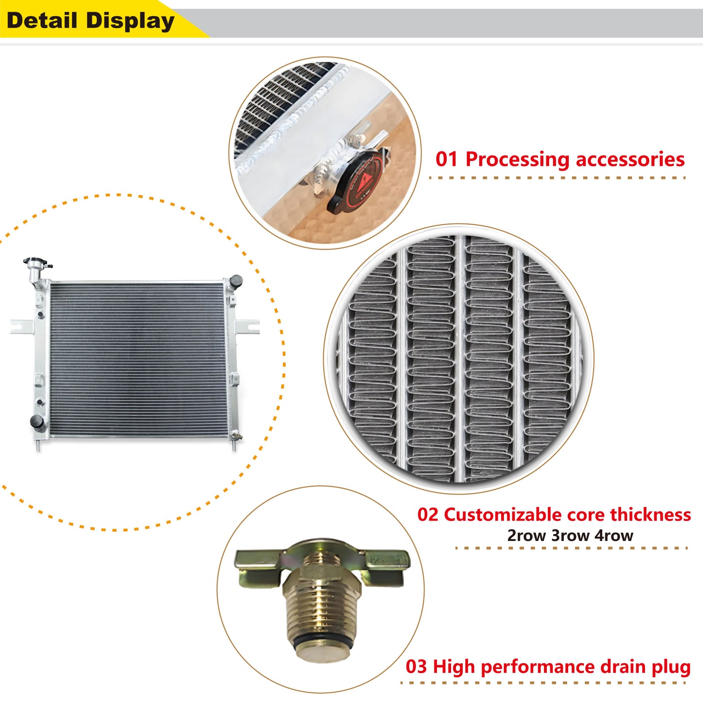 Aluminum Radiator detail view Grand Cherokee L6 4.0 (1999-2004) 2 Row Pressure Tested