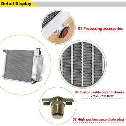 Aluminum Radiator detail view Wrangler SE/Rubicon with Chevy V8 Engine (1997-2002) 3 Row Pressure Tested