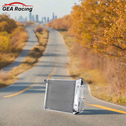 Aluminum Radiator installed view Wrangler SE/Rubicon with Chevy V8 Engine (1997-2002) 3 Row Direct Fit