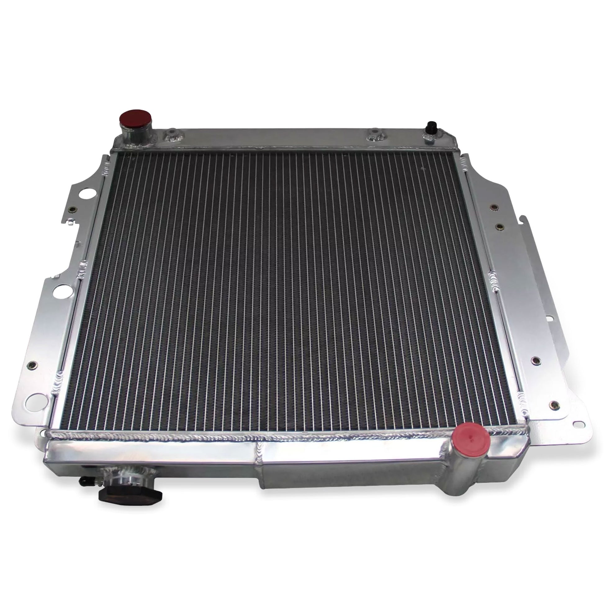 Aluminum Radiator top view Wrangler with Chevy Mopar V8 Conversion (1987-2006) 3 Row OEM Mounts
