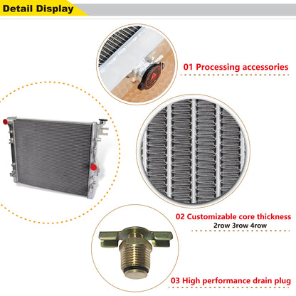 Aluminum Radiator detail view Wrangler JK (2007-2018) 3.8L/3.6L V6 3778cc 3 Row Pressure Tested