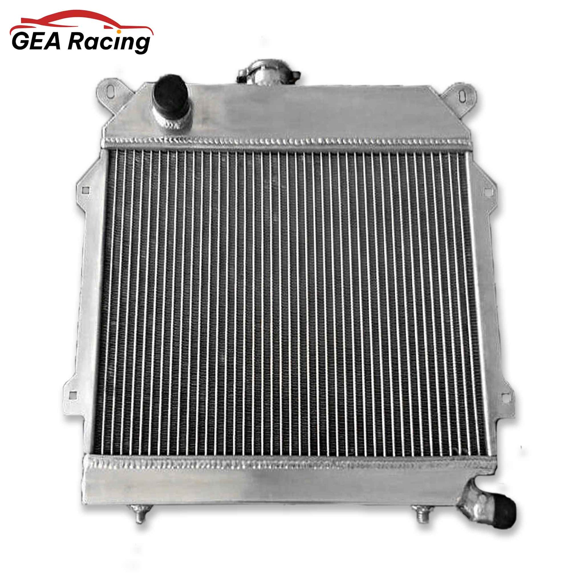 Front view of the 3-row full aluminum radiator for BMW E21 320i M10, showcasing the core and end tanks.