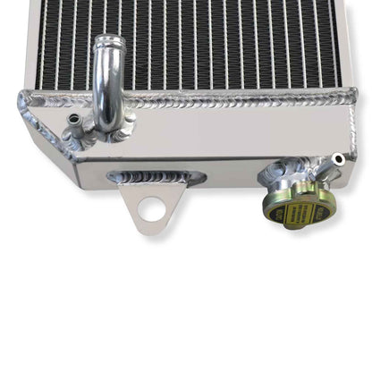Close-up of high-density 3-row core and precision TIG welds on YFZ350 Banshee aluminum radiator (1987–2006 model)